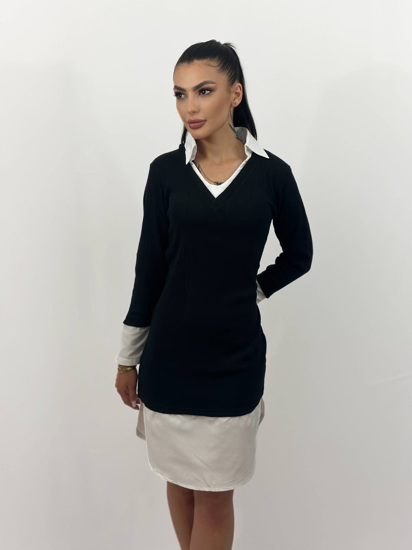 Rochie office stil layering integrat – eleganță smart-casual într-o singură piesă